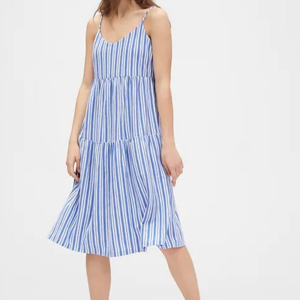 Tiered Striped Cami Midi Dress